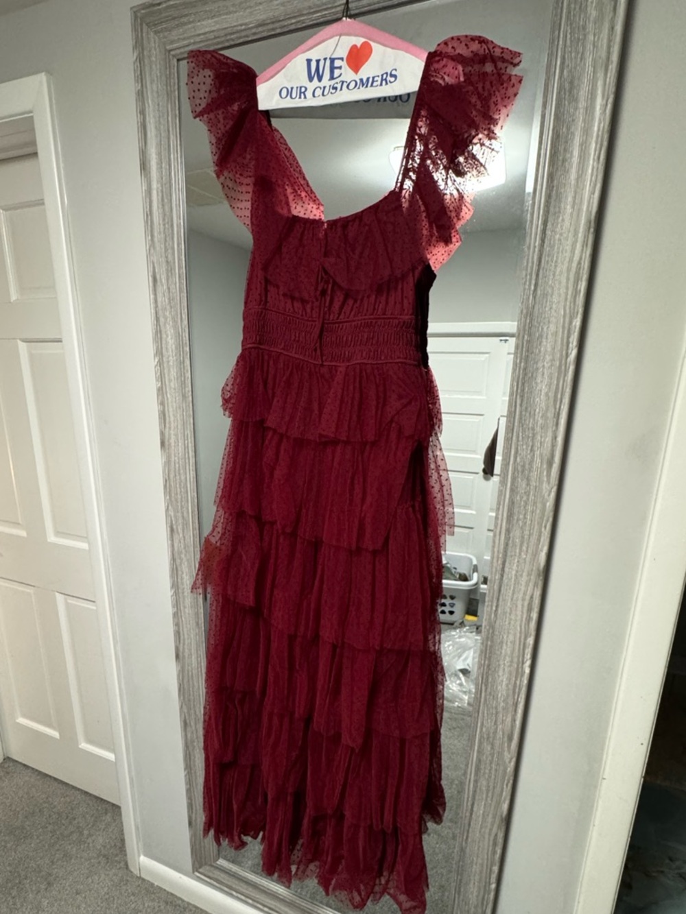 Women's Burgundy Ruffle Tiered Maxi Dress